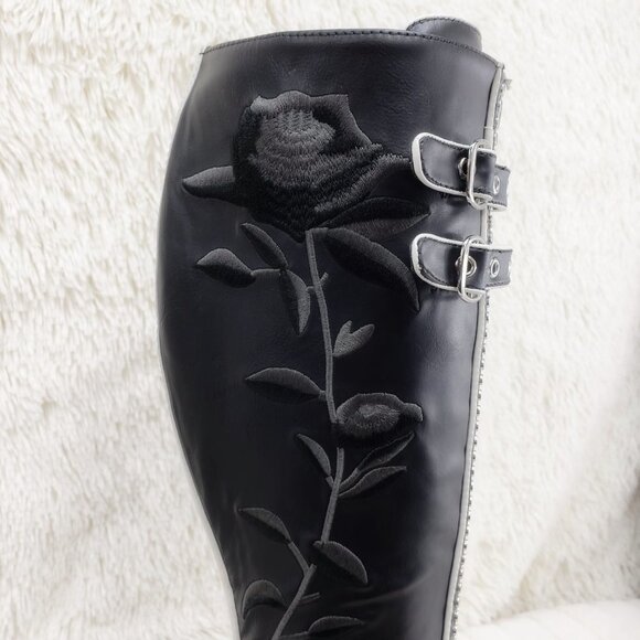 Demonia Concord RAre Platform Studded Black Rose Shaft Knee Boots Goth Punk - Picture 12 of 16